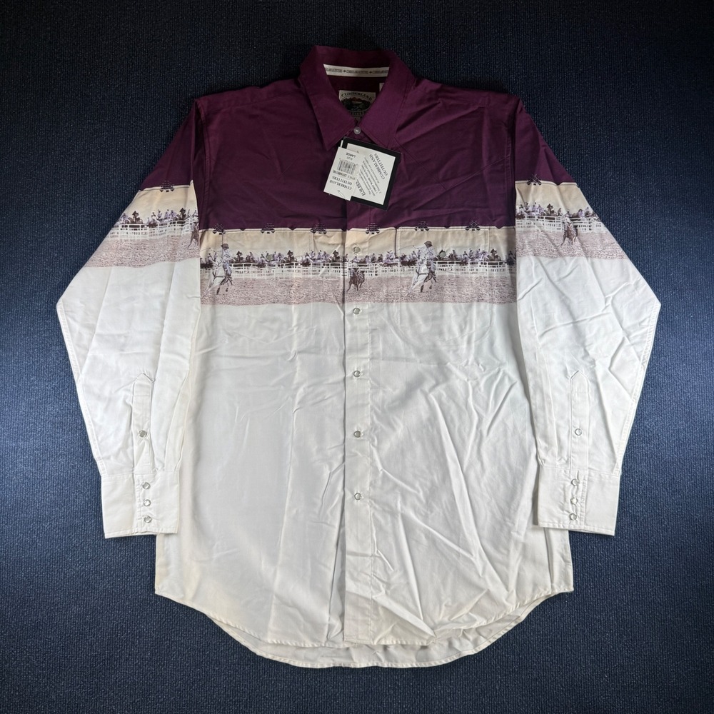 Cumberland Outfitters Western Shirt Mens L 24.5x34.5 Burgundy Rodeo Snap NWT
